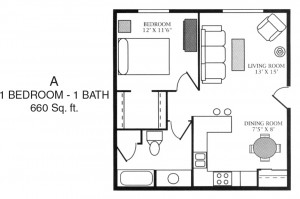 Plan A One bedroom Mapledale Luxury Apartments