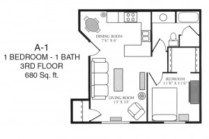 Mapledale Luxury Apartments One Bedroom Floor Plan
